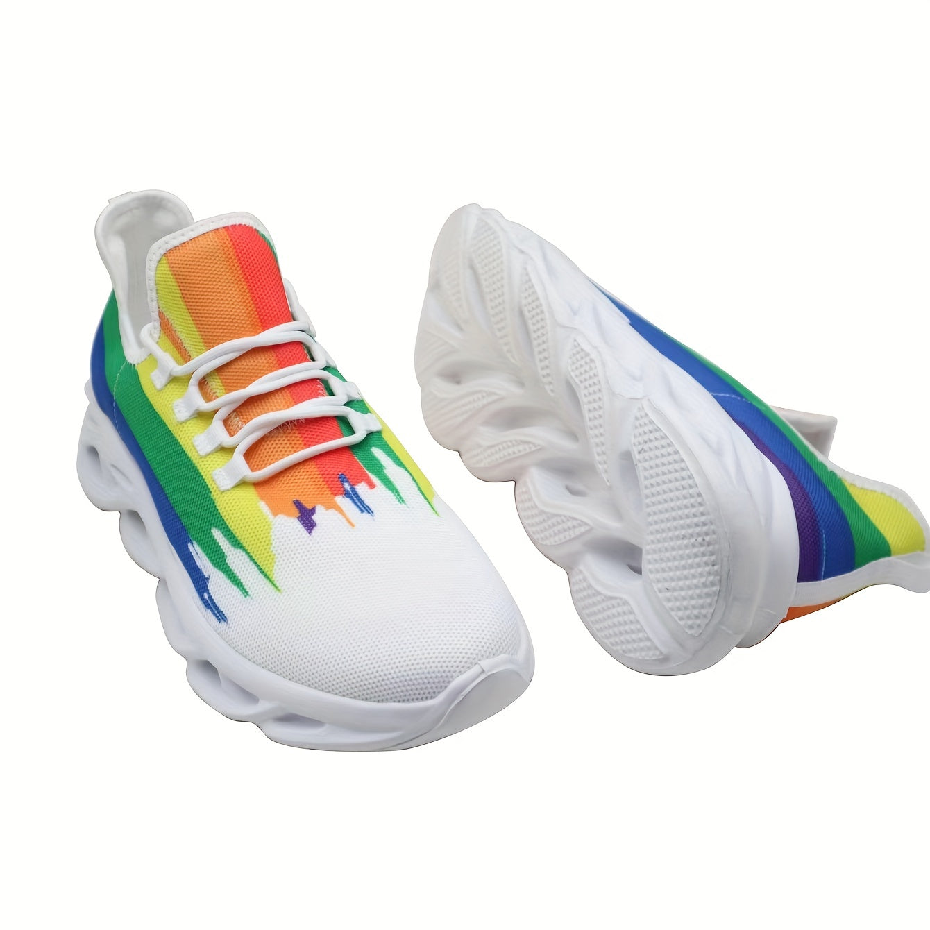 Men's Slip-on Blade Sneakers With Shoelaces - Rainbow Color Odor-resistant Athletic Shoes - Lightweight And Breathable