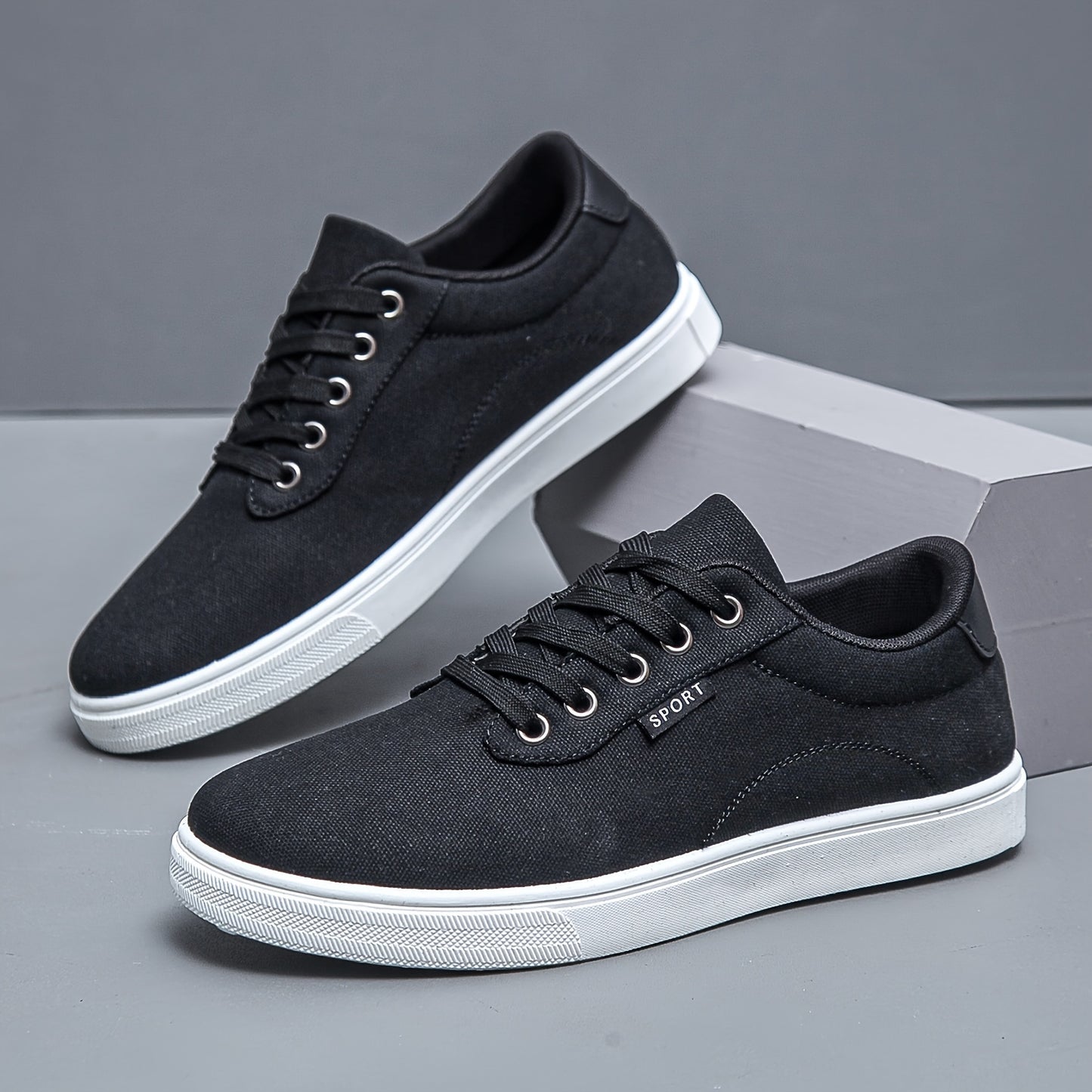 Men's Solid Skate Shoes, Lace Up Comfy Non Slip Stree Style Sneakers For All Seasons Outdoor Workout Activities