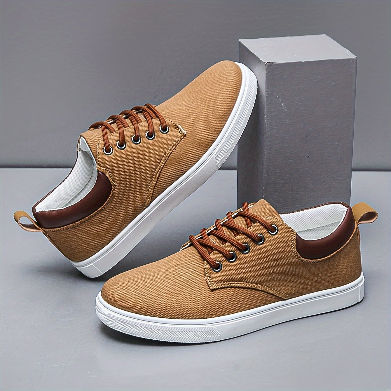 Men's Trendy Solid Skate Shoes, Comfy Non Slip Casual Lace Up Sneakers For Men's Outdoor Activities