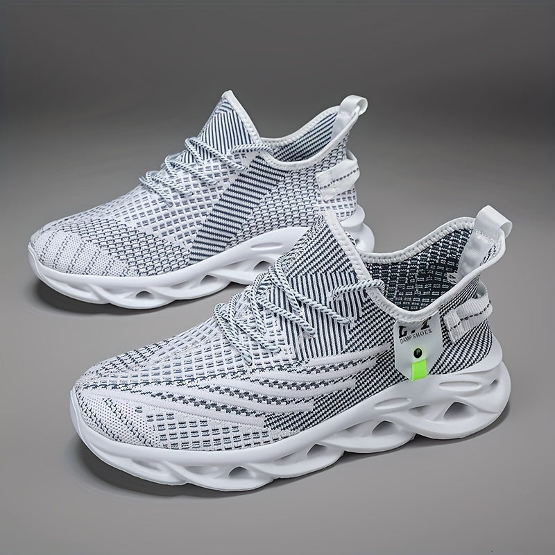 PLUS SIZE Men's Shock Absorption Blade Type Shoes, Breathable Lace Up Non-Slip Shoes For Jogging Walking