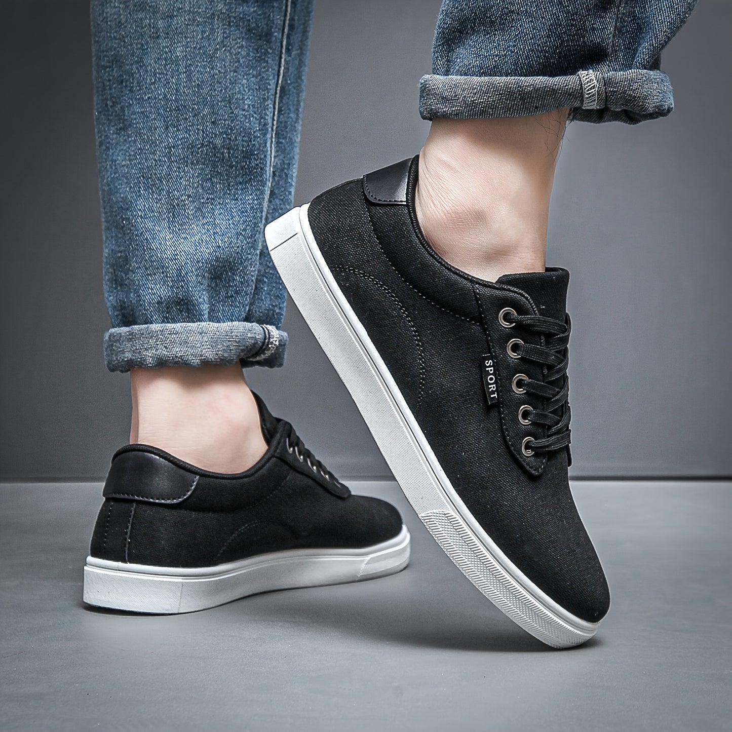 Men's Solid Skate Shoes, Lace Up Comfy Non Slip Stree Style Sneakers For All Seasons Outdoor Workout Activities