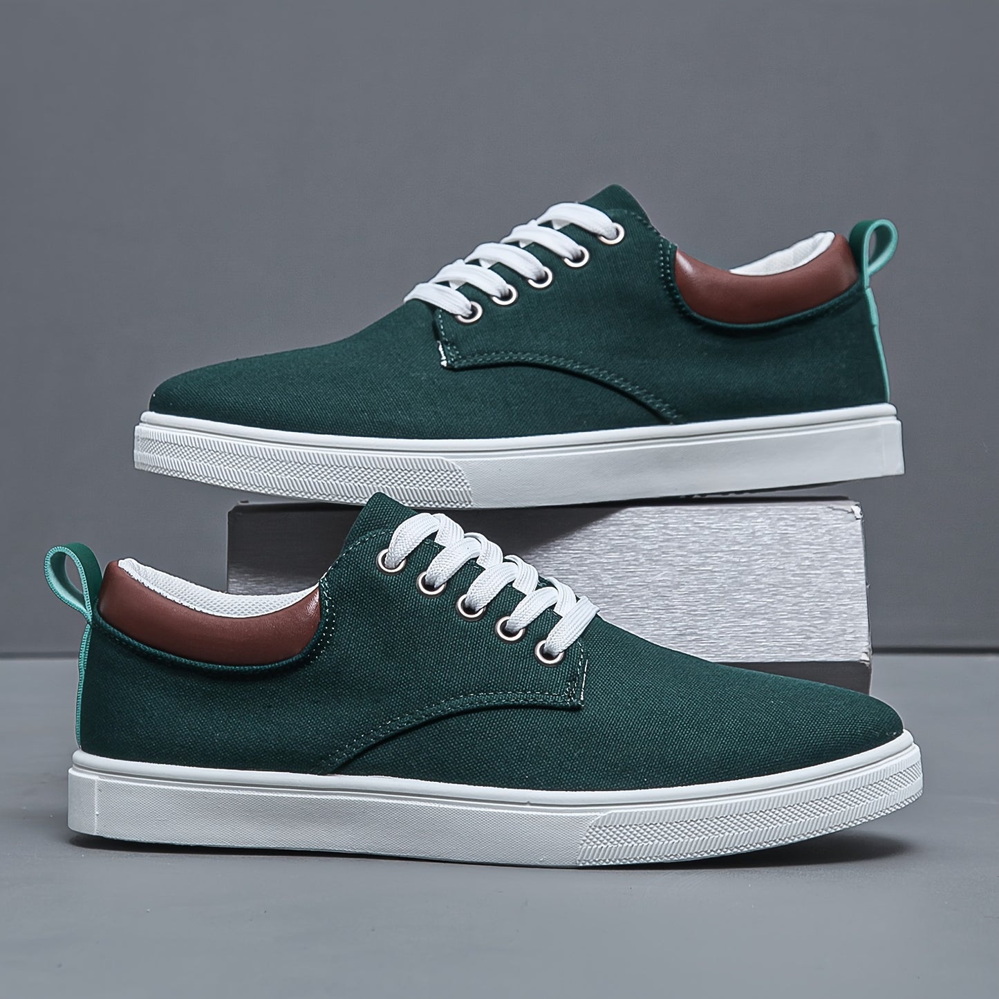 Men's Trendy Solid Skate Shoes, Comfy Non Slip Casual Lace Up Sneakers For Men's Outdoor Activities