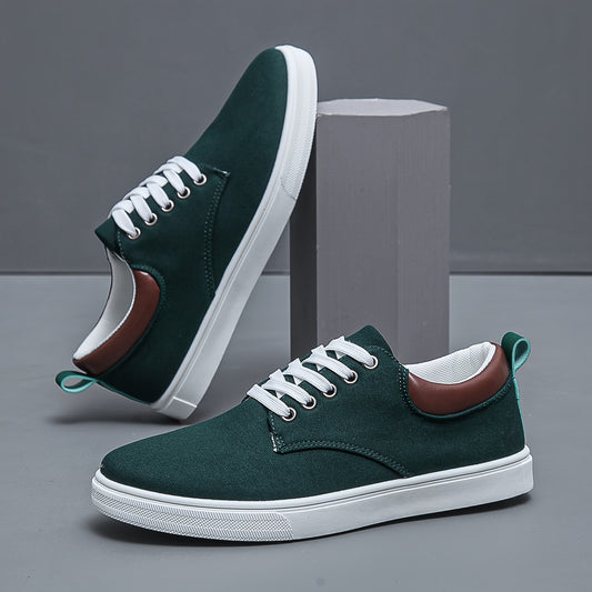Men's Trendy Solid Skate Shoes, Comfy Non Slip Casual Lace Up Sneakers For Men's Outdoor Activities