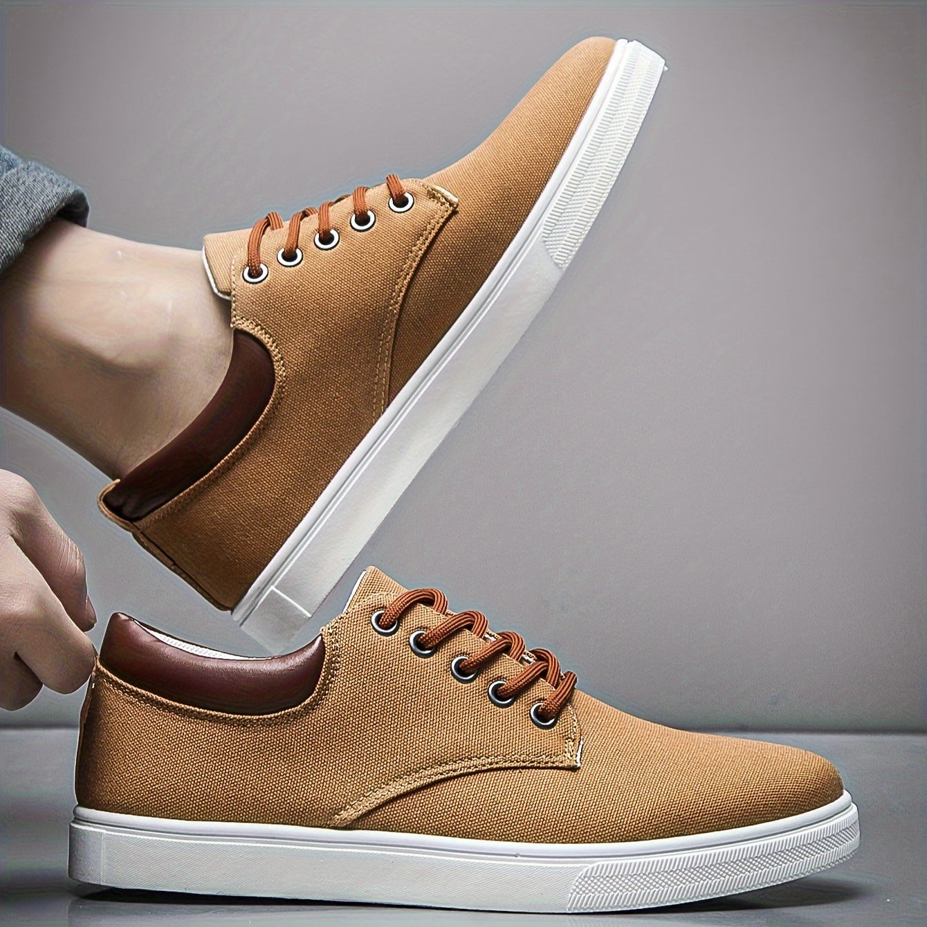 Men's Trendy Solid Skate Shoes, Comfy Non Slip Casual Lace Up Sneakers For Men's Outdoor Activities